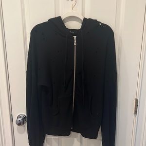 Womens distressed (holes) zip up hoodie